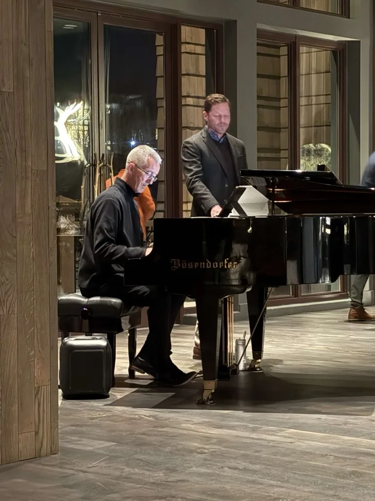 Simon Donoghue at the Bösendorfer grand piano in the Grand Bohemian Lodge lobby, downtown Greenville.